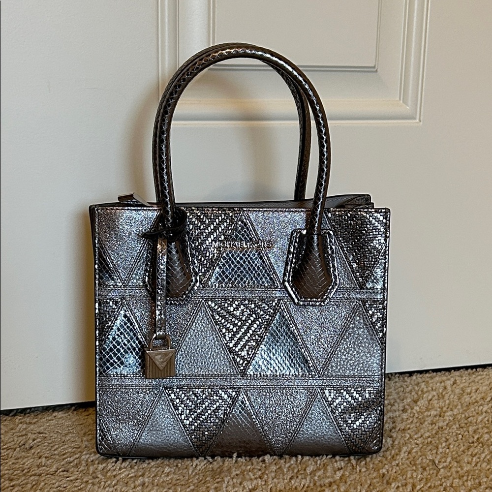Michael Kors Mercer Limited Edition Metallic Pewter Leather Satchel NWT